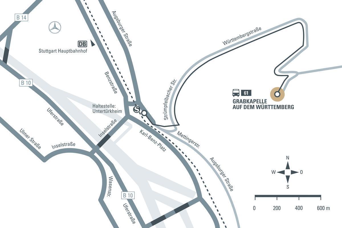 Anfahrtsskizze zur Grabkapelle auf dem Württemberg