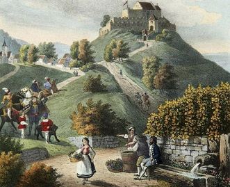 Württemberg hill with ancestral castle, lithograph, circa 1840