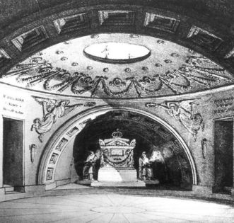 Idealized view of the crypt at the Sepulchral Chapel on Württemberg Hill based on a drawing by Salucci.