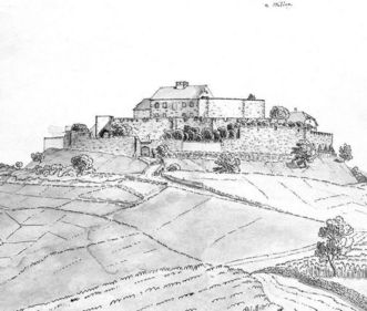 Pencil drawing of the Württemberg ancestral castle, by August Seyffer, 1819, 1840