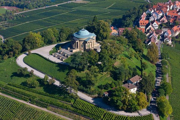 the Sepulchral Chapel on Württemberg Hill, aeral view